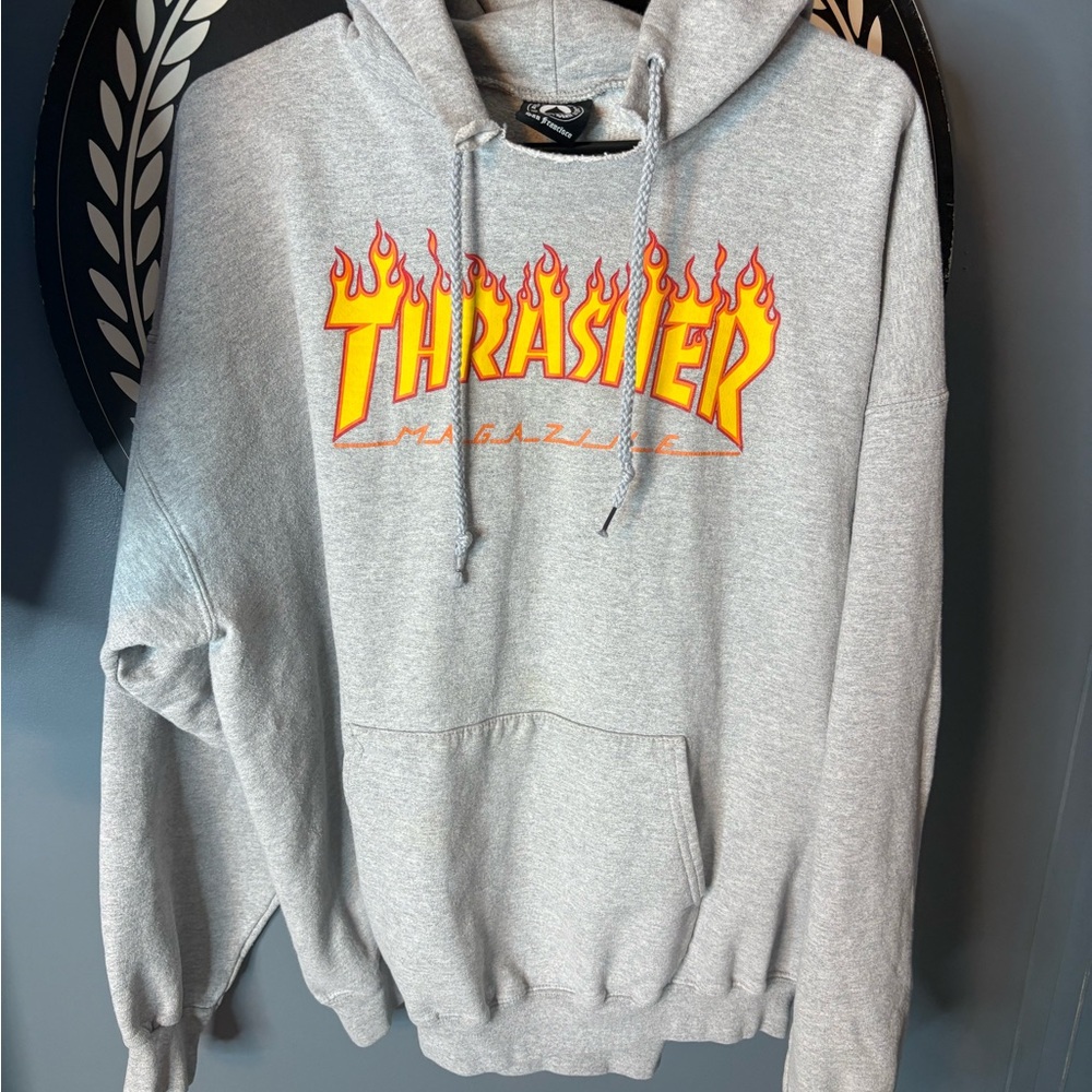 Thrasher Gray Hoodie with Flame Logo